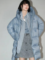 COCOBELLA 90% White Duck Down Hooded Loose Minimalist Commuter Mid Length Down Jackets