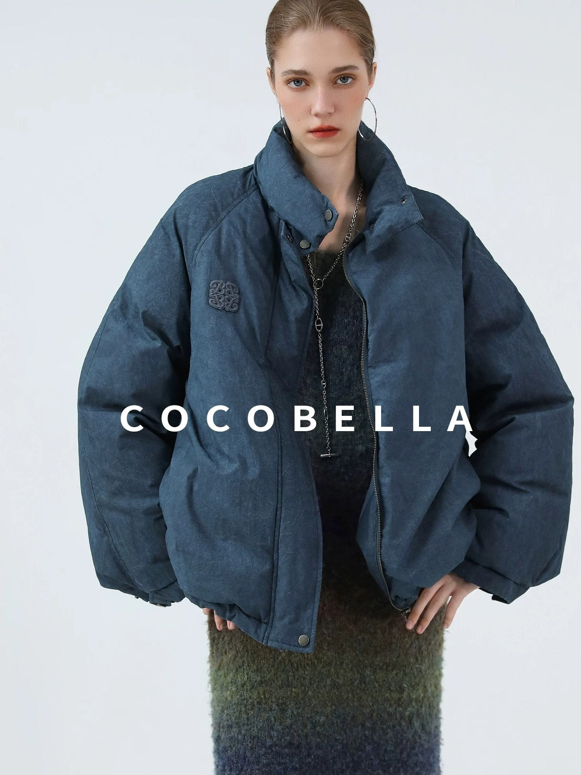 COCOBELLA 90% White Duck Down Straight Fit Vintage Blue Urban Short Down Jackets