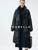 COCOBELLA 90% White Duck Down Straight Long Pleated Ink Blue Women City Down Jackets