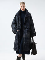 COCOBELLA 90% White Duck Down Straight Long Pleated Ink Blue Women City Down Jackets
