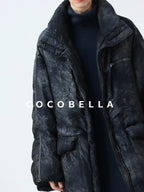 COCOBELLA 90% White Duck Down Straight Long Pleated Ink Blue Women City Down Jackets