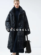 COCOBELLA 90% White Duck Down Straight Long Pleated Ink Blue Women City Down Jackets