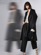 COCOBELLA Acetate Silk Finish Button Pleated Pocket Collared Long Sleeve Office Shirts