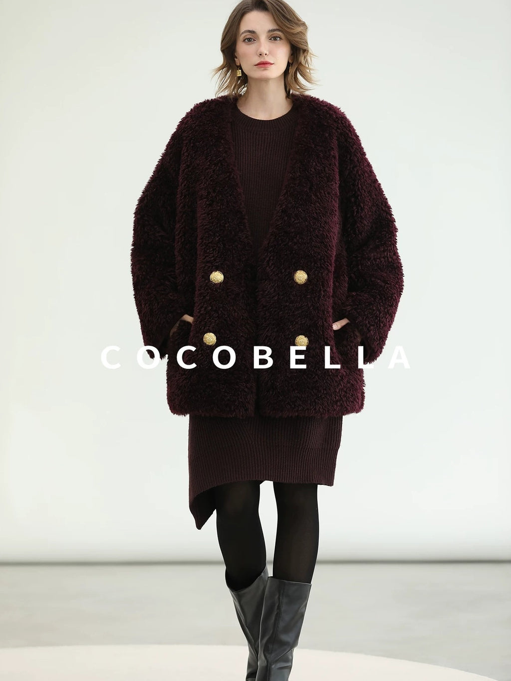 COCOBELLA Acrylic Knit Asymmetric Drop Shoulder H Shaped Straight Work Dresses