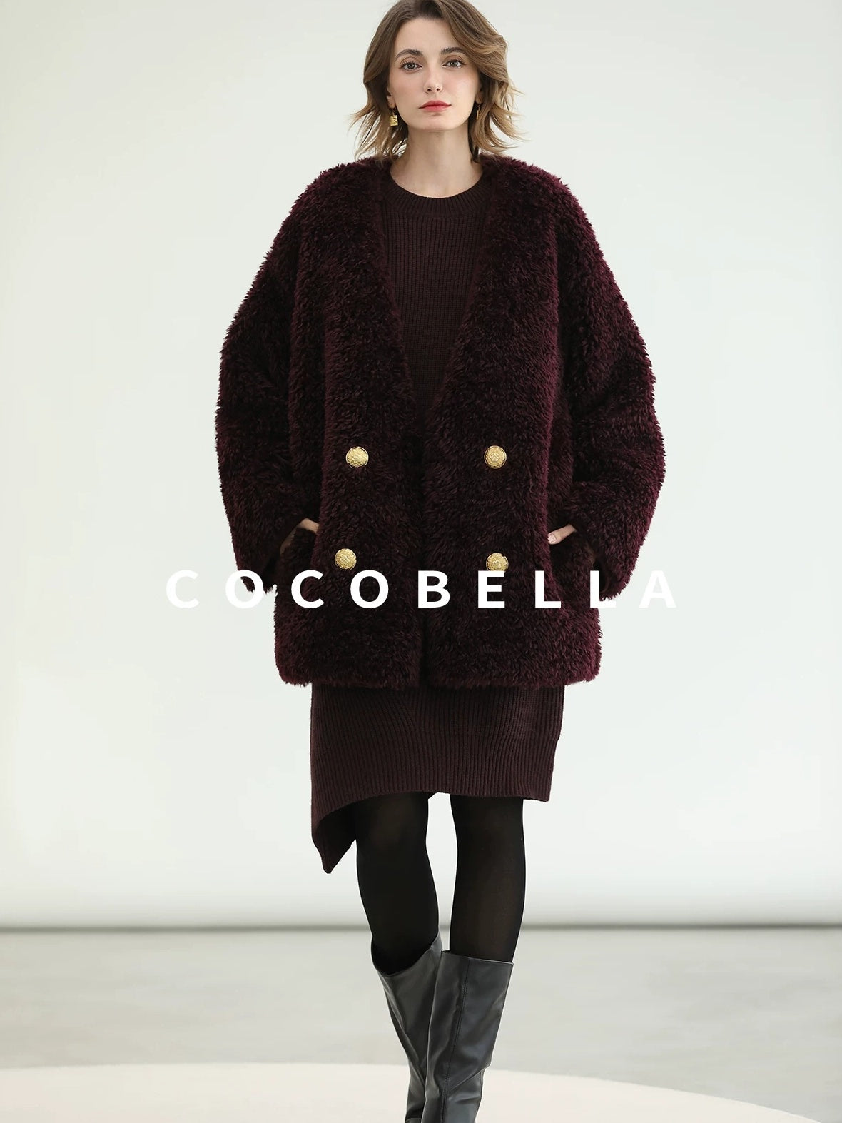 COCOBELLA Acrylic Knit Asymmetric Drop Shoulder H Shaped Straight Work Dresses