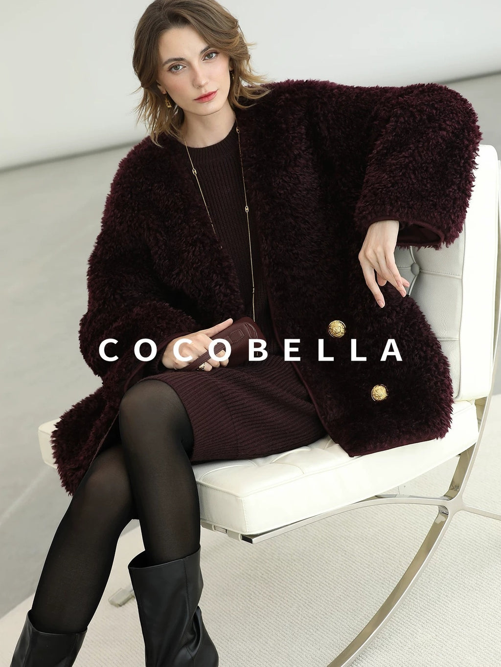 COCOBELLA Acrylic Knit Asymmetric Drop Shoulder H Shaped Straight Work Dresses