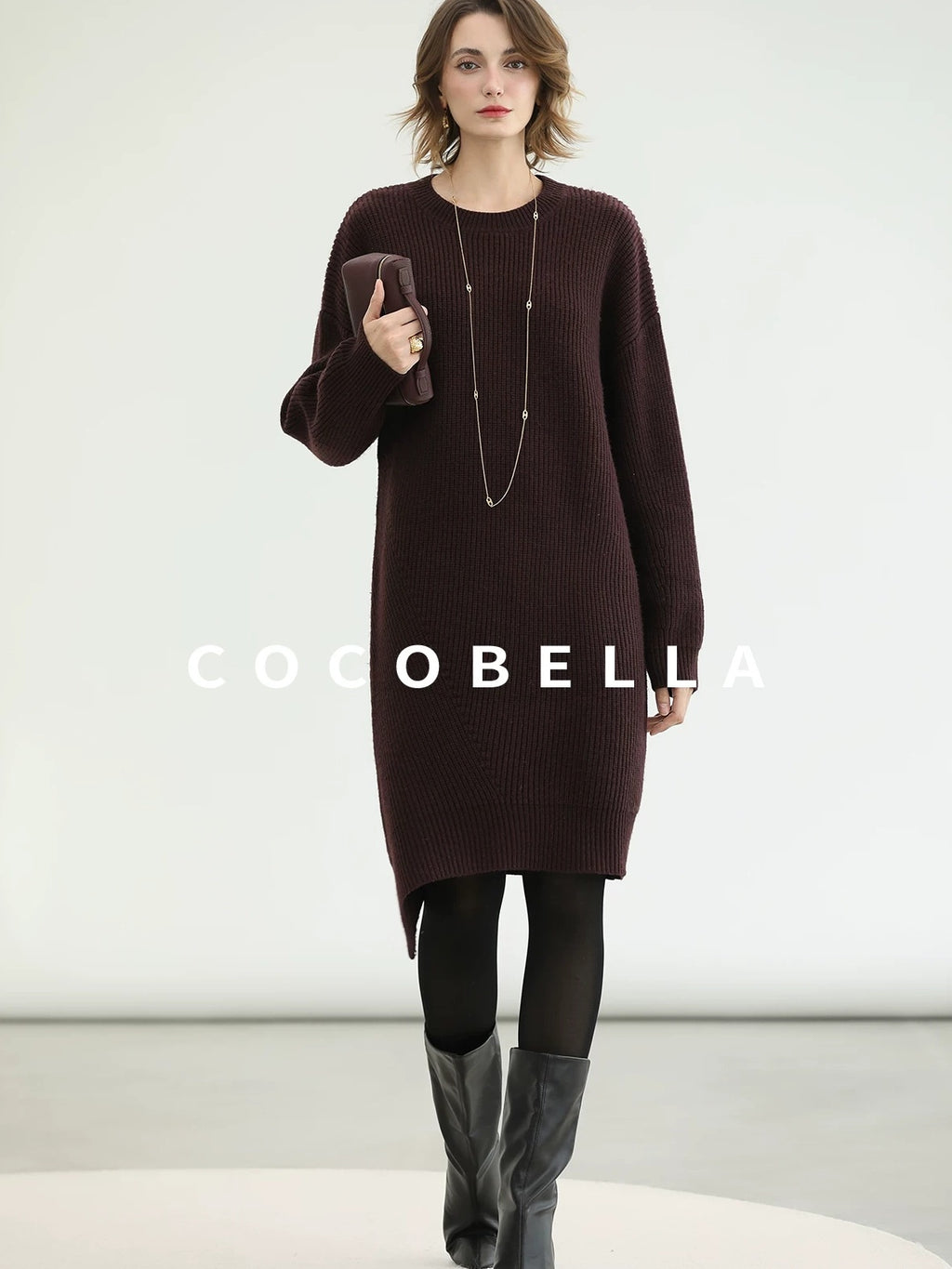 COCOBELLA Acrylic Knit Asymmetric Drop Shoulder H Shaped Straight Work Dresses