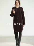 COCOBELLA Acrylic Knit Asymmetric Drop Shoulder H Shaped Straight Work Dresses