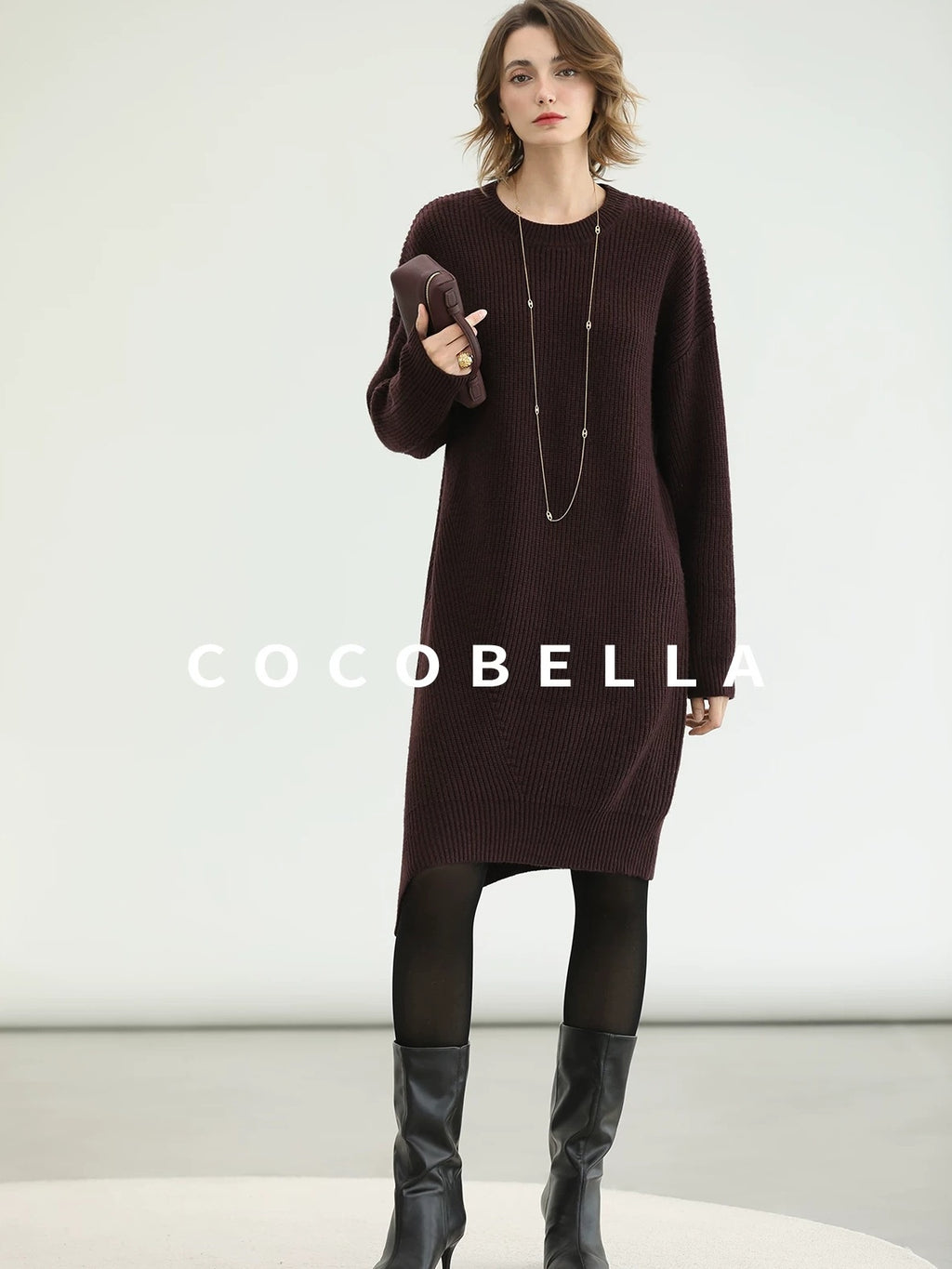 COCOBELLA Acrylic Knit Asymmetric Drop Shoulder H Shaped Straight Work Dresses