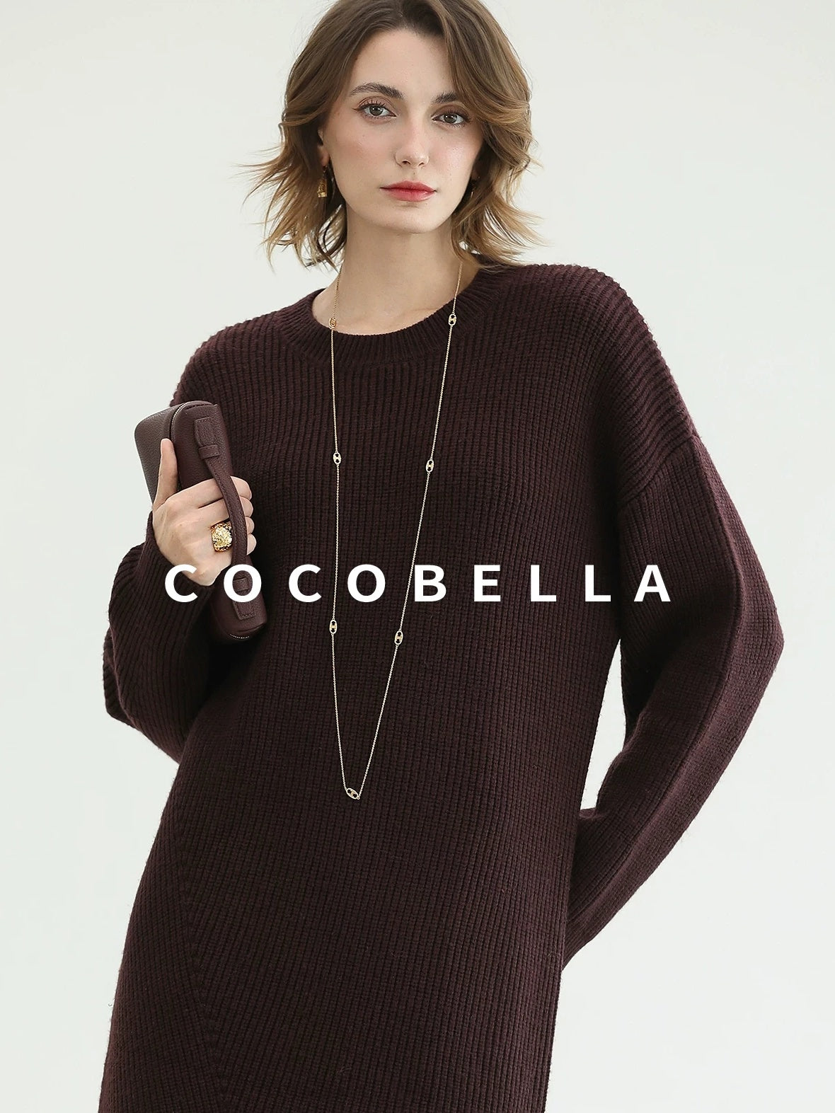 COCOBELLA Acrylic Knit Asymmetric Drop Shoulder H Shaped Straight Work Dresses
