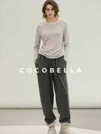 COCOBELLA Acrylic Wool Blend Stripe Straight Fit Minimalist Workday Women Knit Sweater