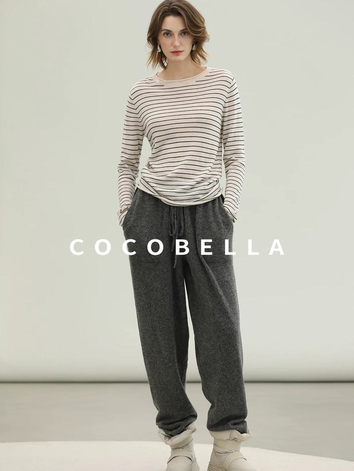 COCOBELLA Acrylic Wool Blend Stripe Straight Fit Minimalist Workday Women Knit Sweater