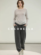 COCOBELLA Acrylic Wool Blend Stripe Straight Fit Minimalist Workday Women Knit Sweater