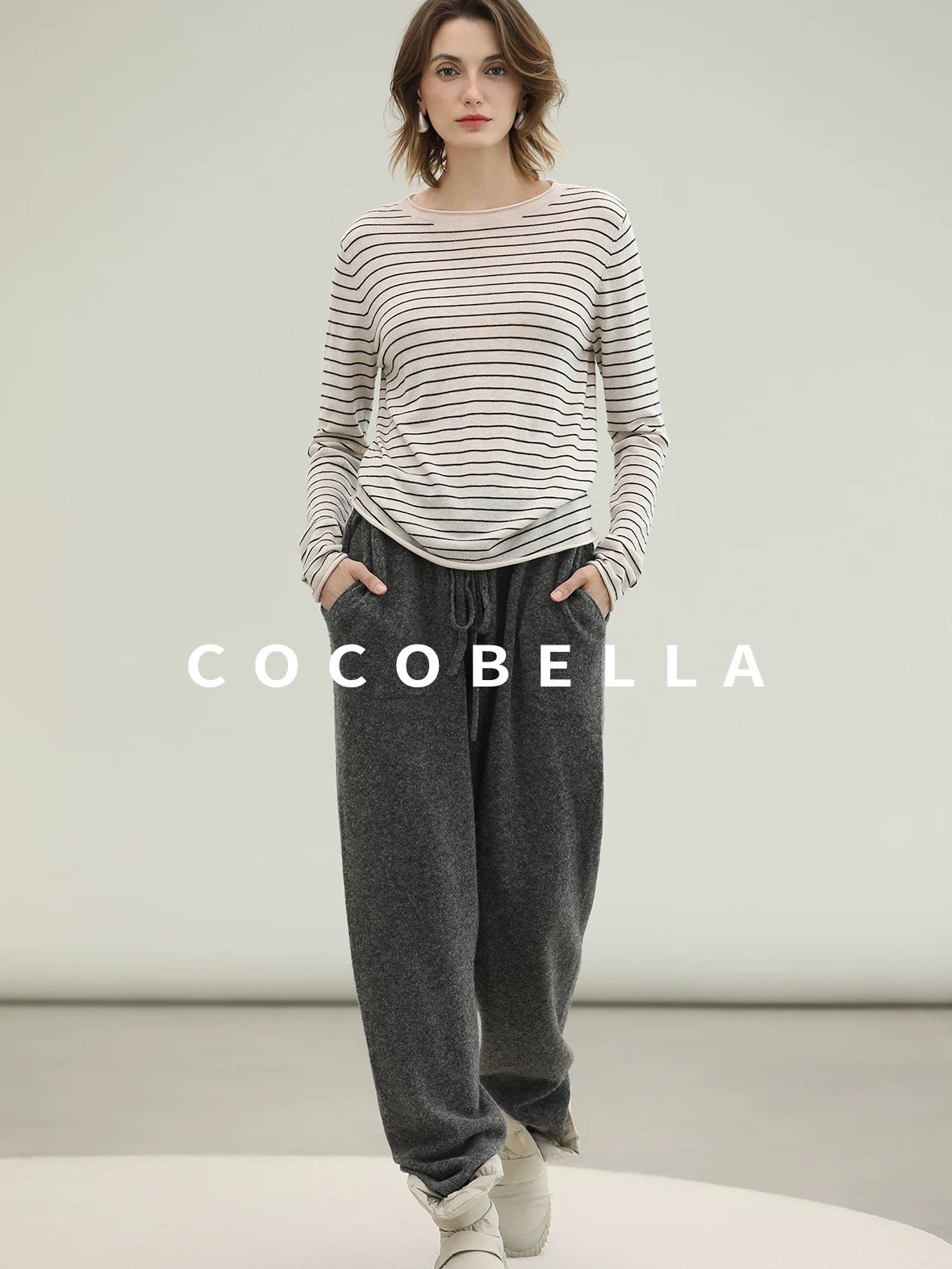 COCOBELLA Acrylic Wool Blend Stripe Straight Fit Minimalist Workday Women Knit Sweater