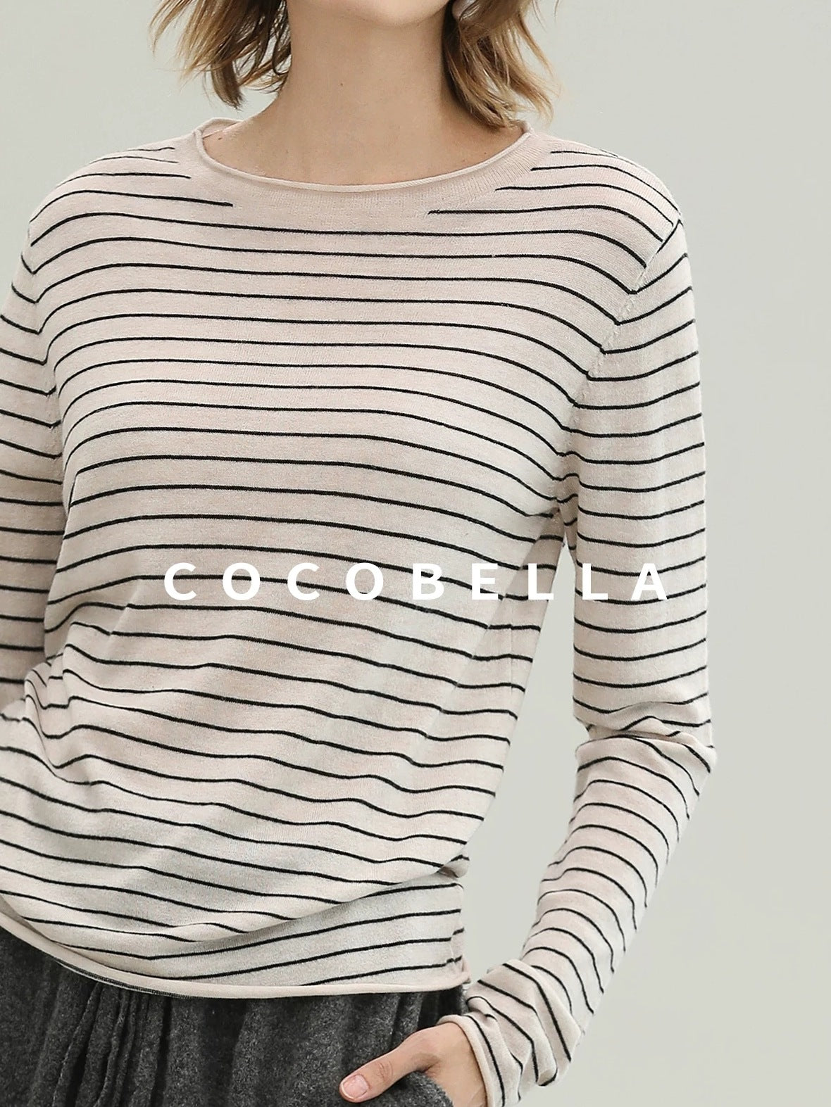 COCOBELLA Acrylic Wool Blend Stripe Straight Fit Minimalist Workday Women Knit Sweater