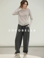 COCOBELLA Acrylic Wool Blend Stripe Straight Fit Minimalist Workday Women Knit Sweater