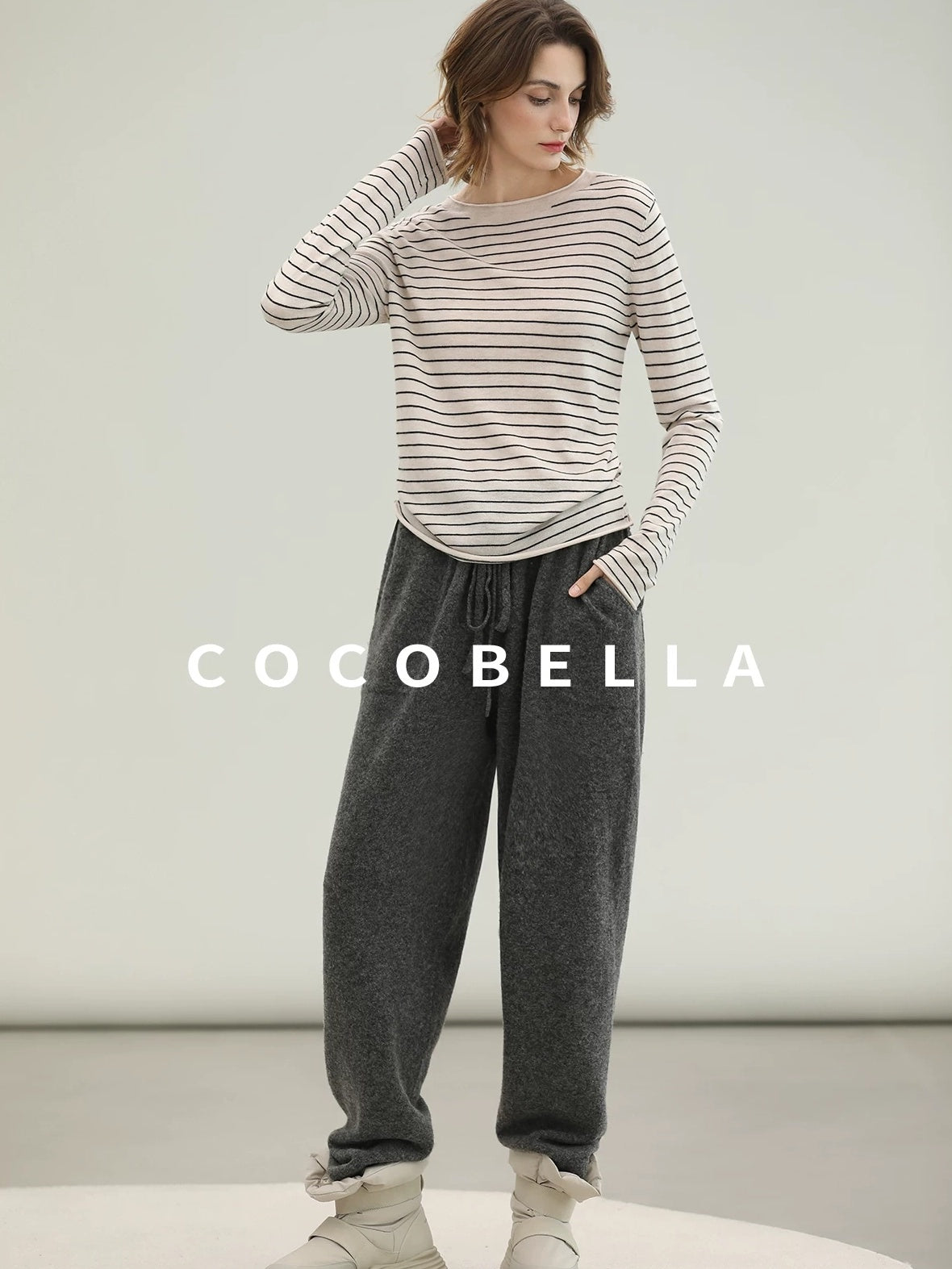 COCOBELLA Acrylic Wool Blend Stripe Straight Fit Minimalist Workday Women Knit Sweater