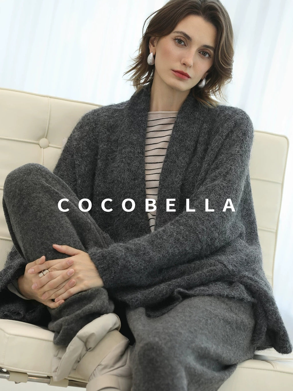 COCOBELLA Acrylic Wool Blend Stripe Straight Fit Minimalist Workday Women Knit Sweater