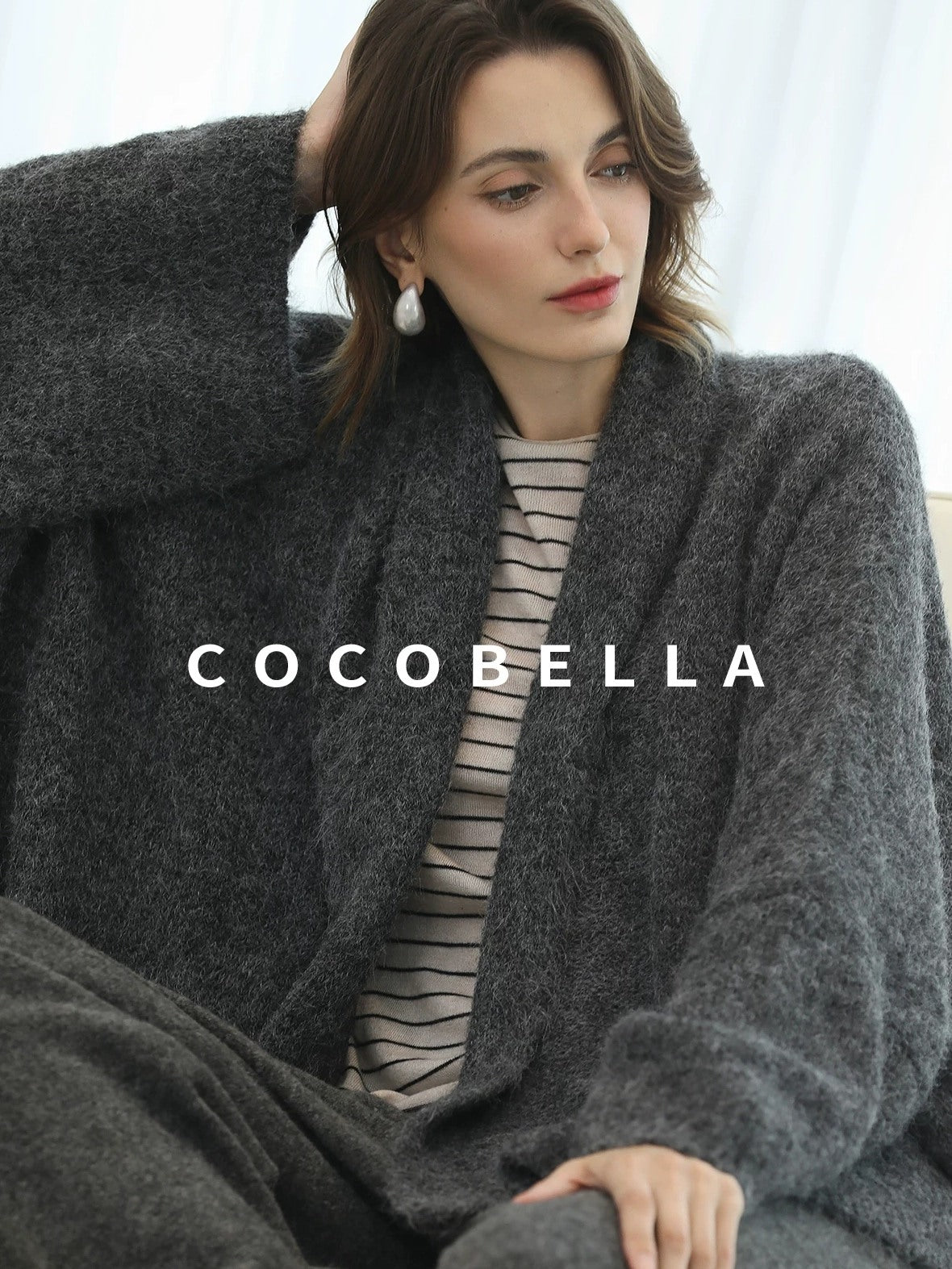 COCOBELLA Acrylic Wool Blend Stripe Straight Fit Minimalist Workday Women Knit Sweater