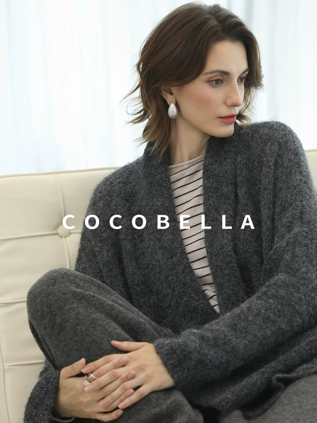 COCOBELLA Acrylic Wool Blend Stripe Straight Fit Minimalist Workday Women Knit Sweater