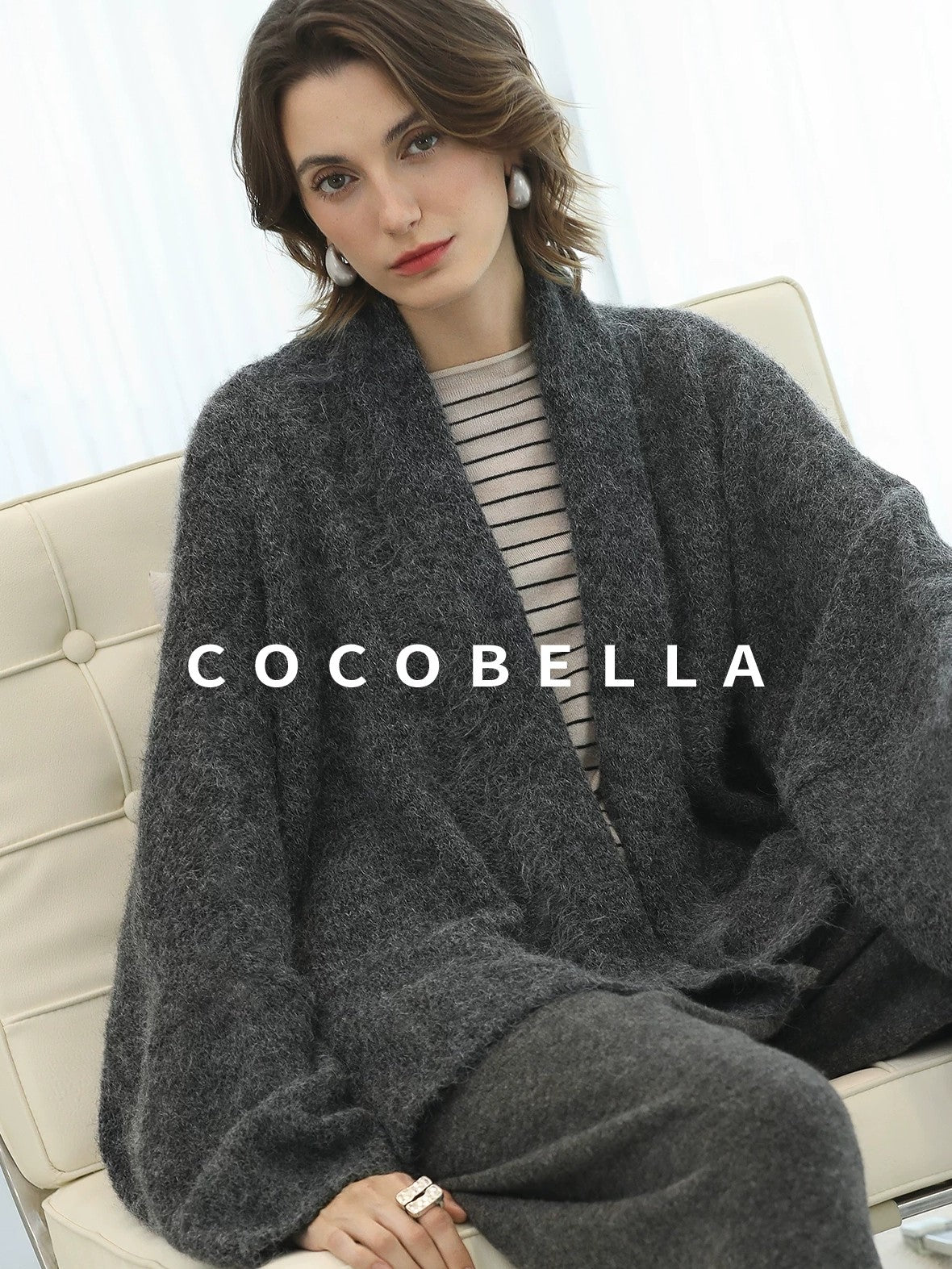 COCOBELLA Acrylic Wool Blend Stripe Straight Fit Minimalist Workday Women Knit Sweater