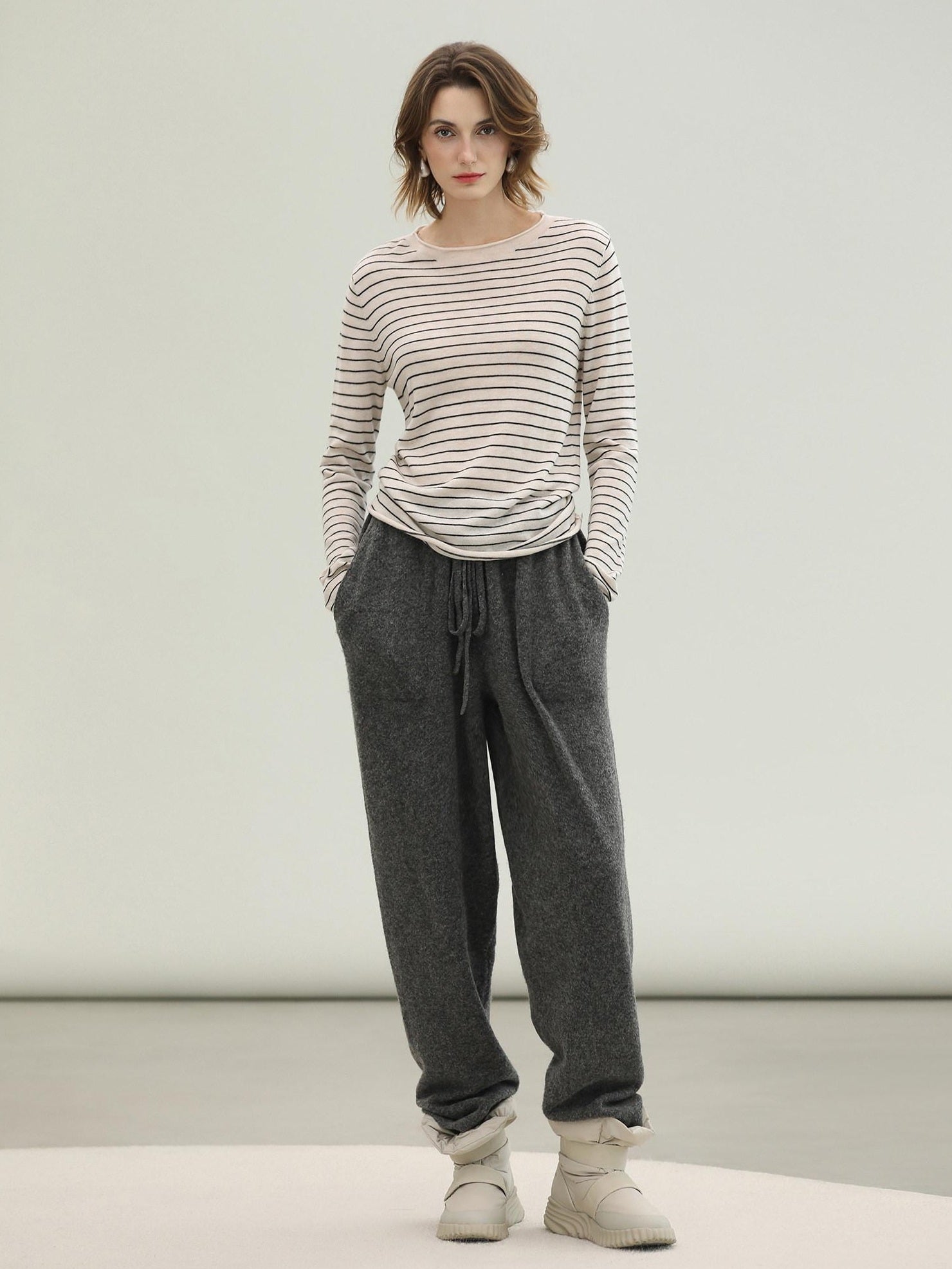 COCOBELLA Acrylic Wool Blend Stripe Straight Fit Minimalist Workday Women Knit Sweater