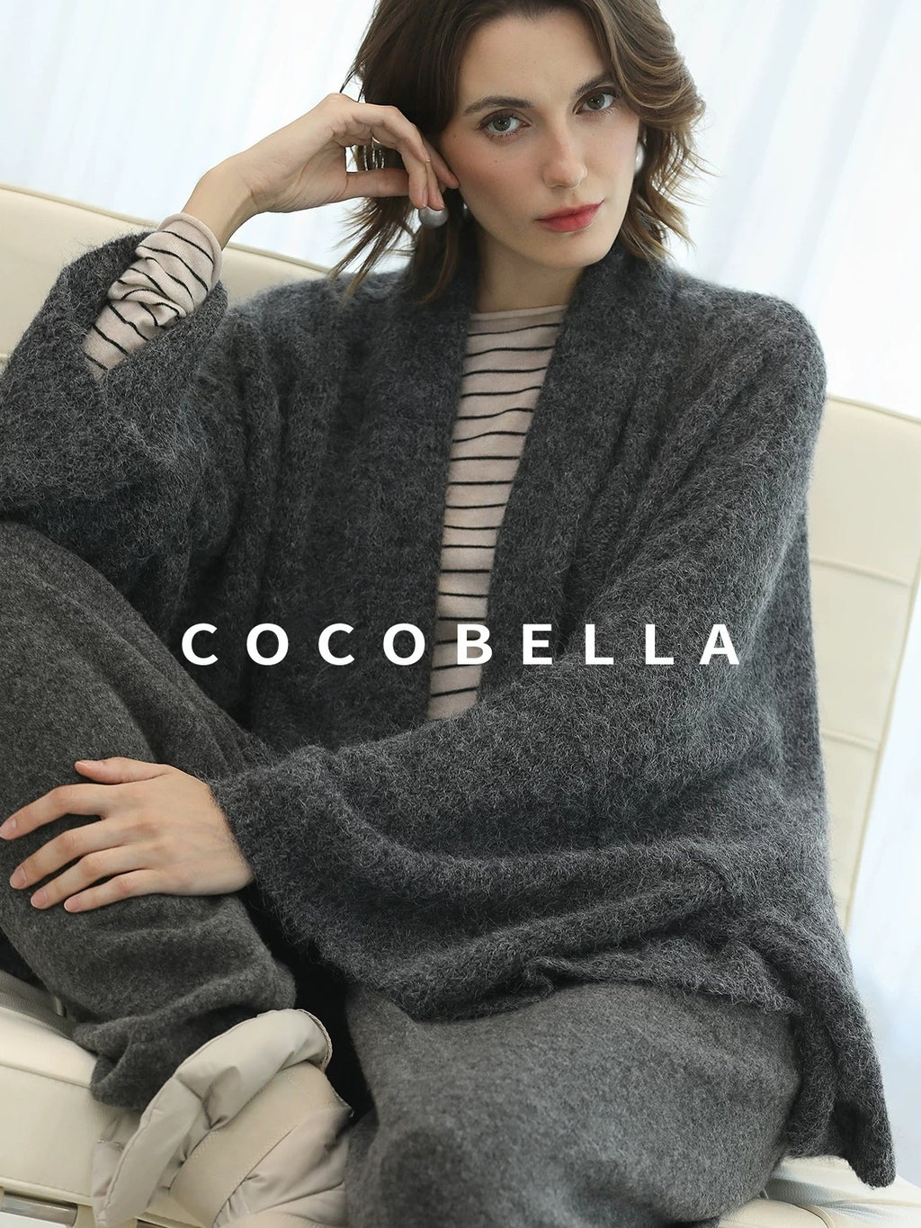 COCOBELLA Acrylic Wool Blend Stripe Straight Fit Minimalist Workday Women Knit Sweater