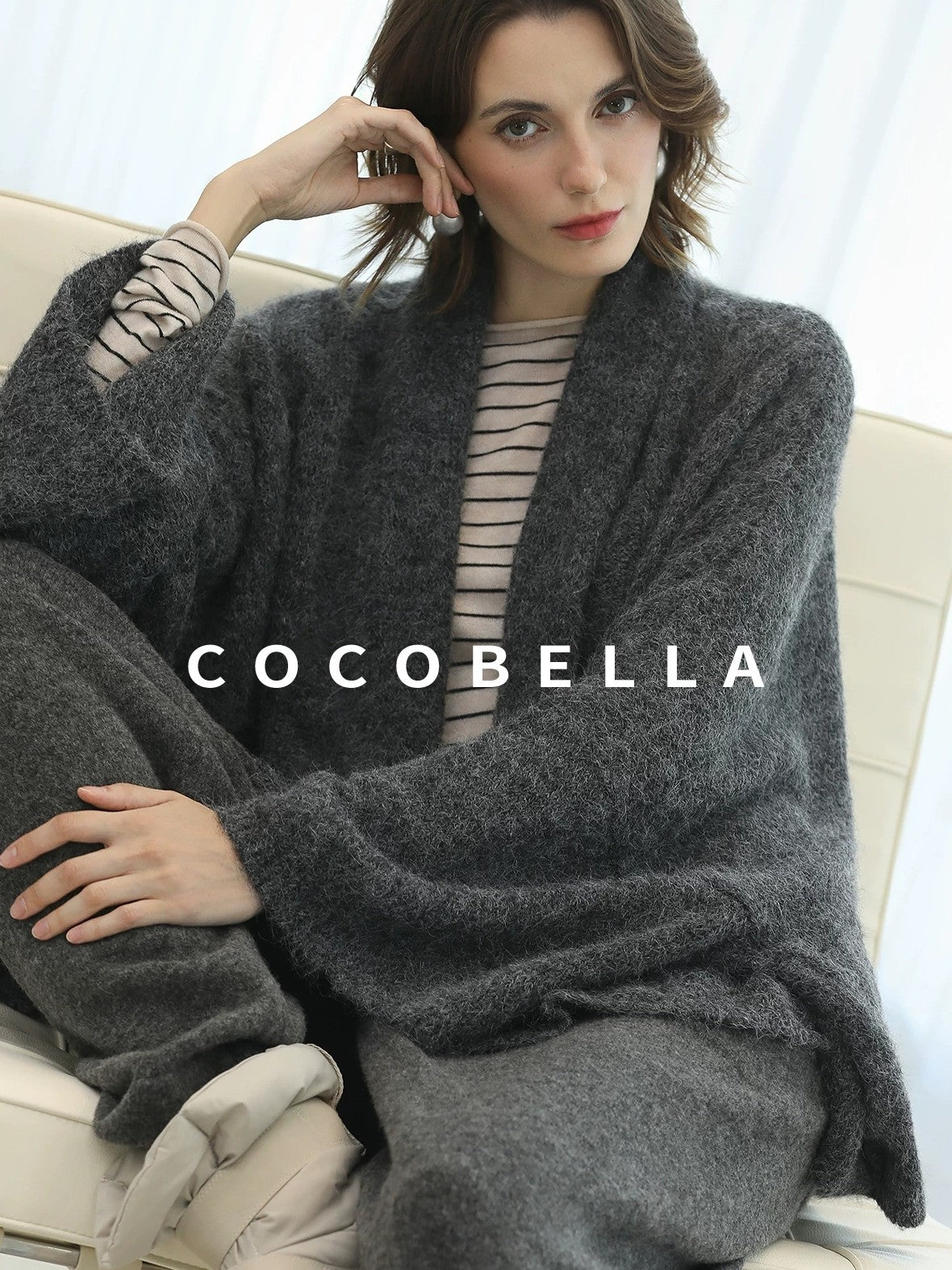 COCOBELLA Acrylic Wool Blend Stripe Straight Fit Minimalist Workday Women Knit Sweater