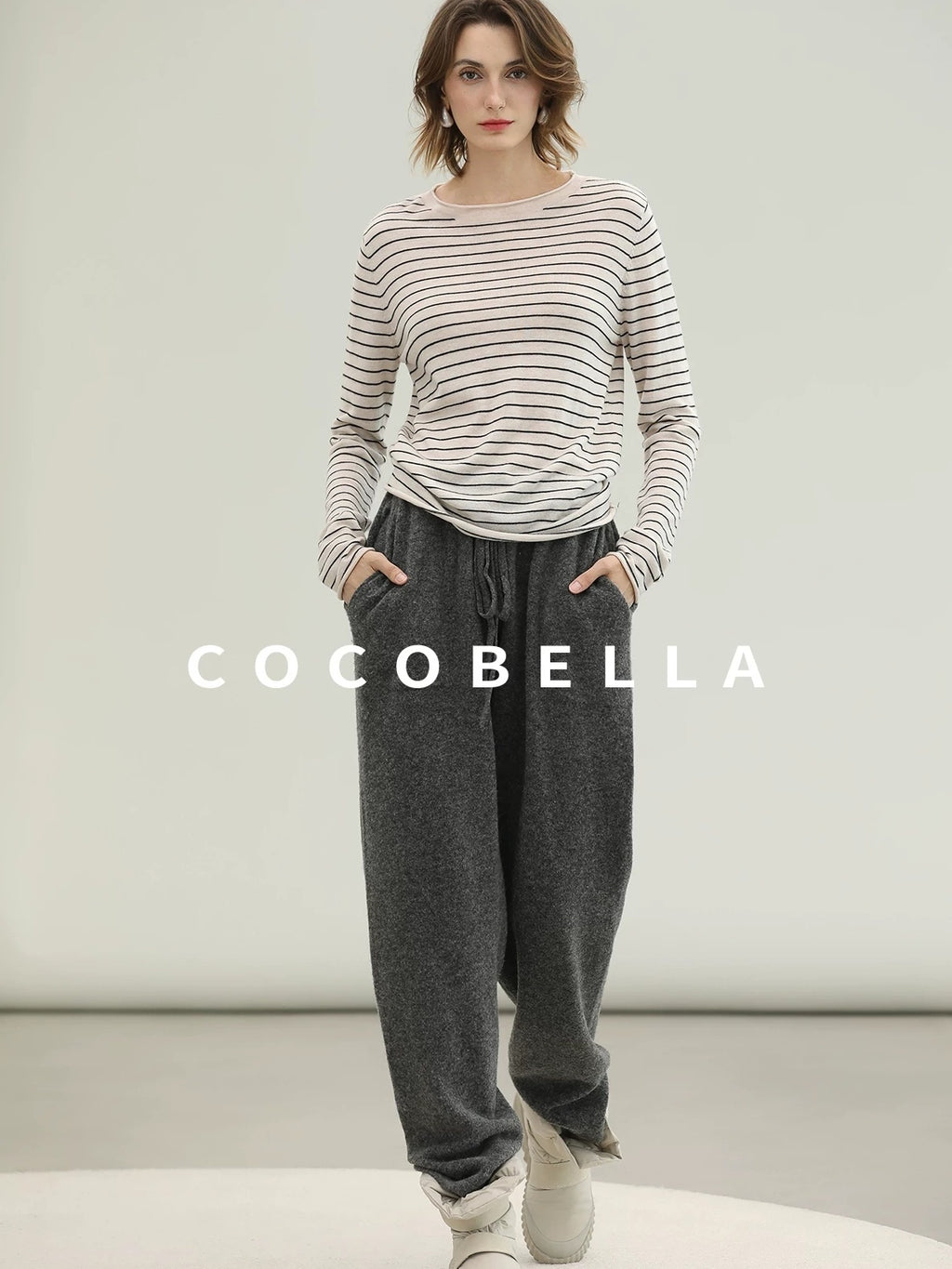 COCOBELLA Acrylic Wool Blend Stripe Straight Fit Minimalist Workday Women Knit Sweater