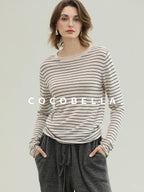 COCOBELLA Acrylic Wool Blend Stripe Straight Fit Minimalist Workday Women Knit Sweater