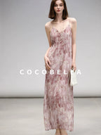 COCOBELLA Adjustable Straps Embroidered A Line V Neck Slip Dress Misty Rose Travel Dresses