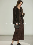 COCOBELLA All Over Faux Fur Short Straight Fit Office Women Coffee Brown Jackets