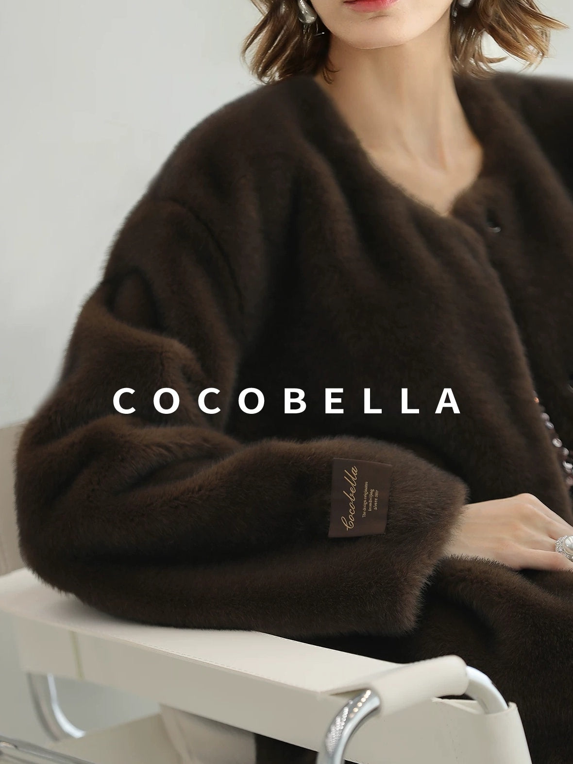 COCOBELLA All Over Faux Fur Short Straight Fit Office Women Coffee Brown Jackets