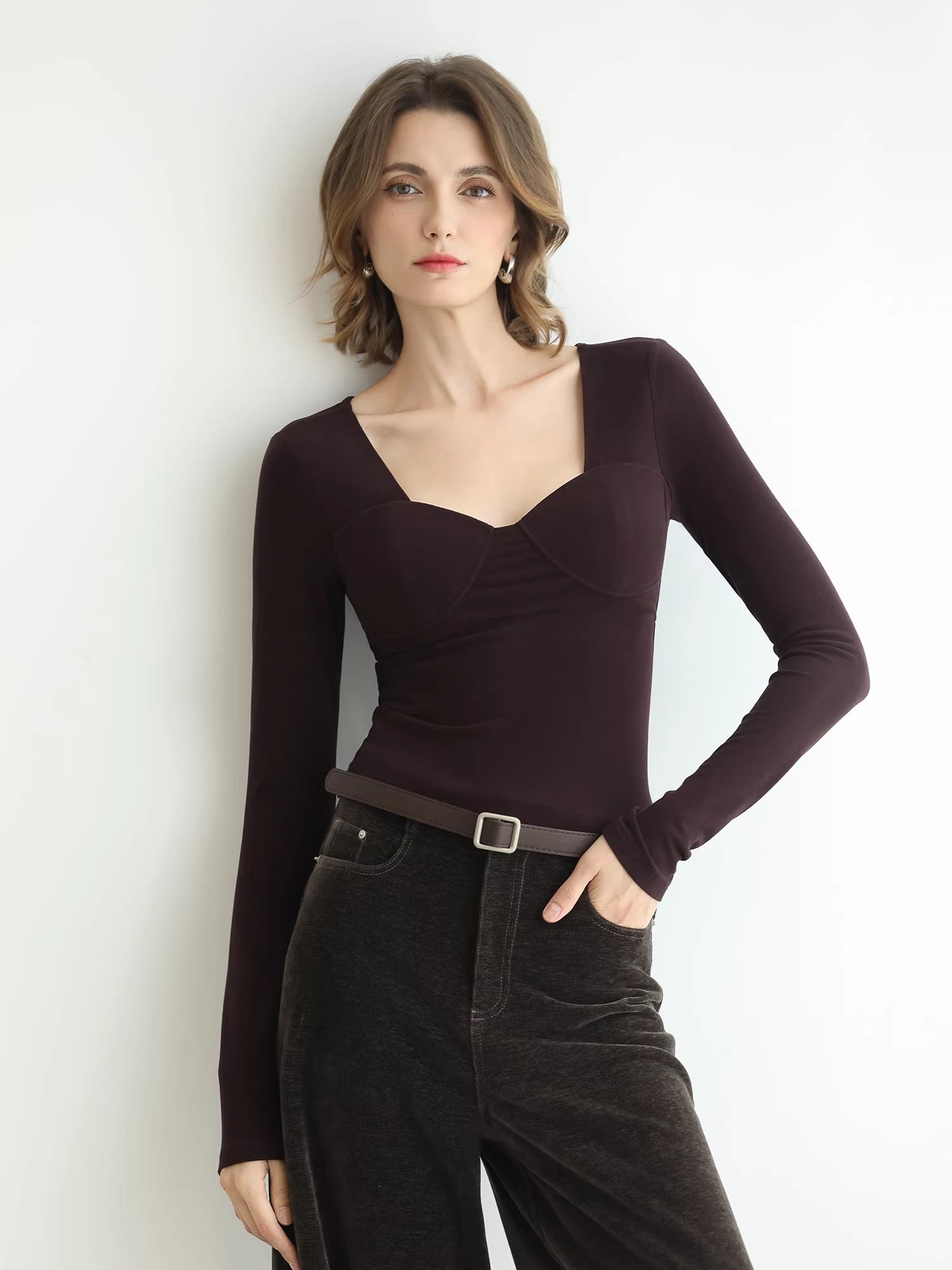 COCOBELLA_Anti_Static_Brushed_Knit_V_Neck_Slim_Fit_Elegant_Pullover_For_Women_Work_Shirts_MISSTT
