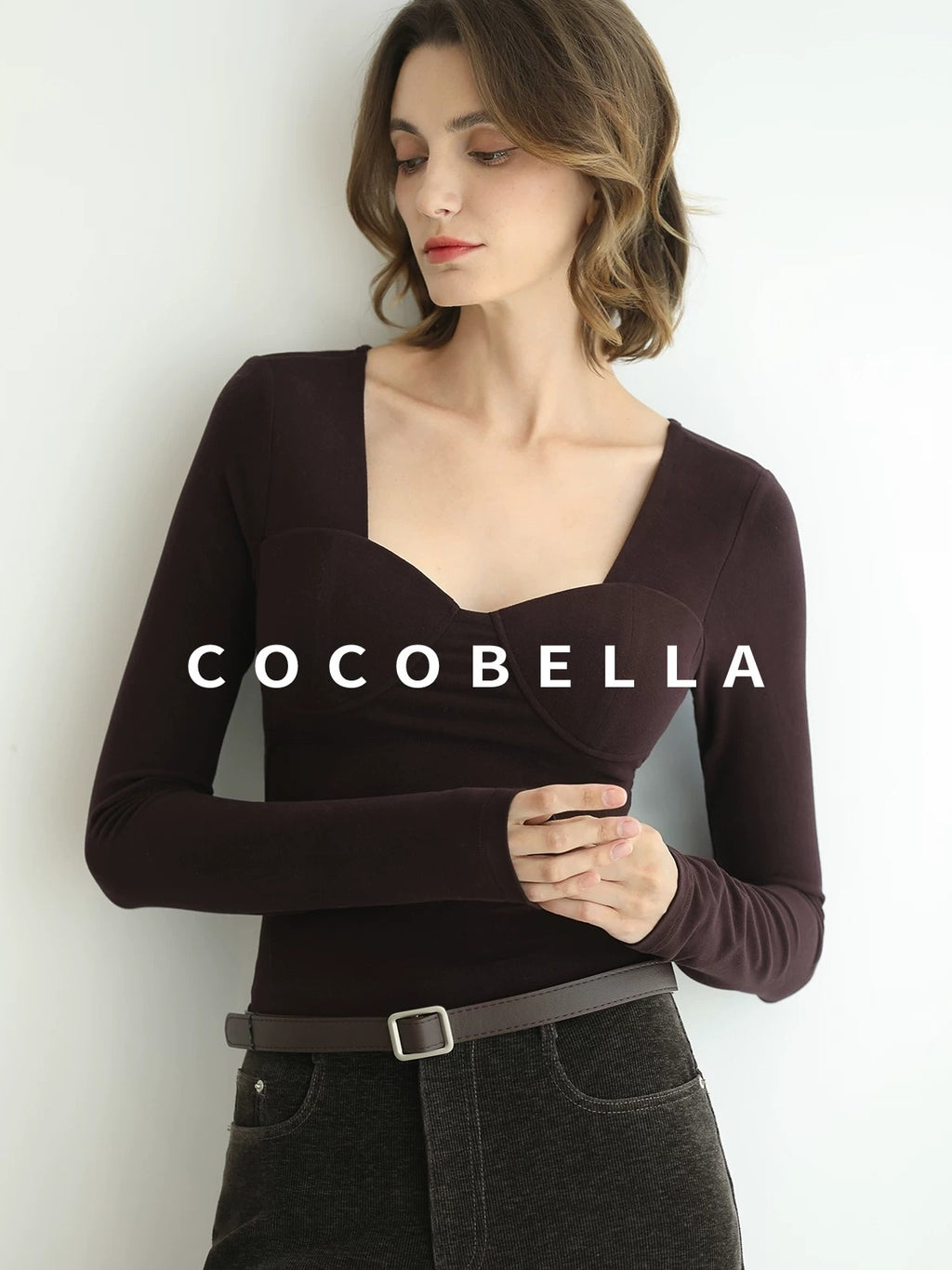 COCOBELLA Anti Static Brushed Knit V Neck Slim Fit Elegant Pullover For Women Work Shirts
