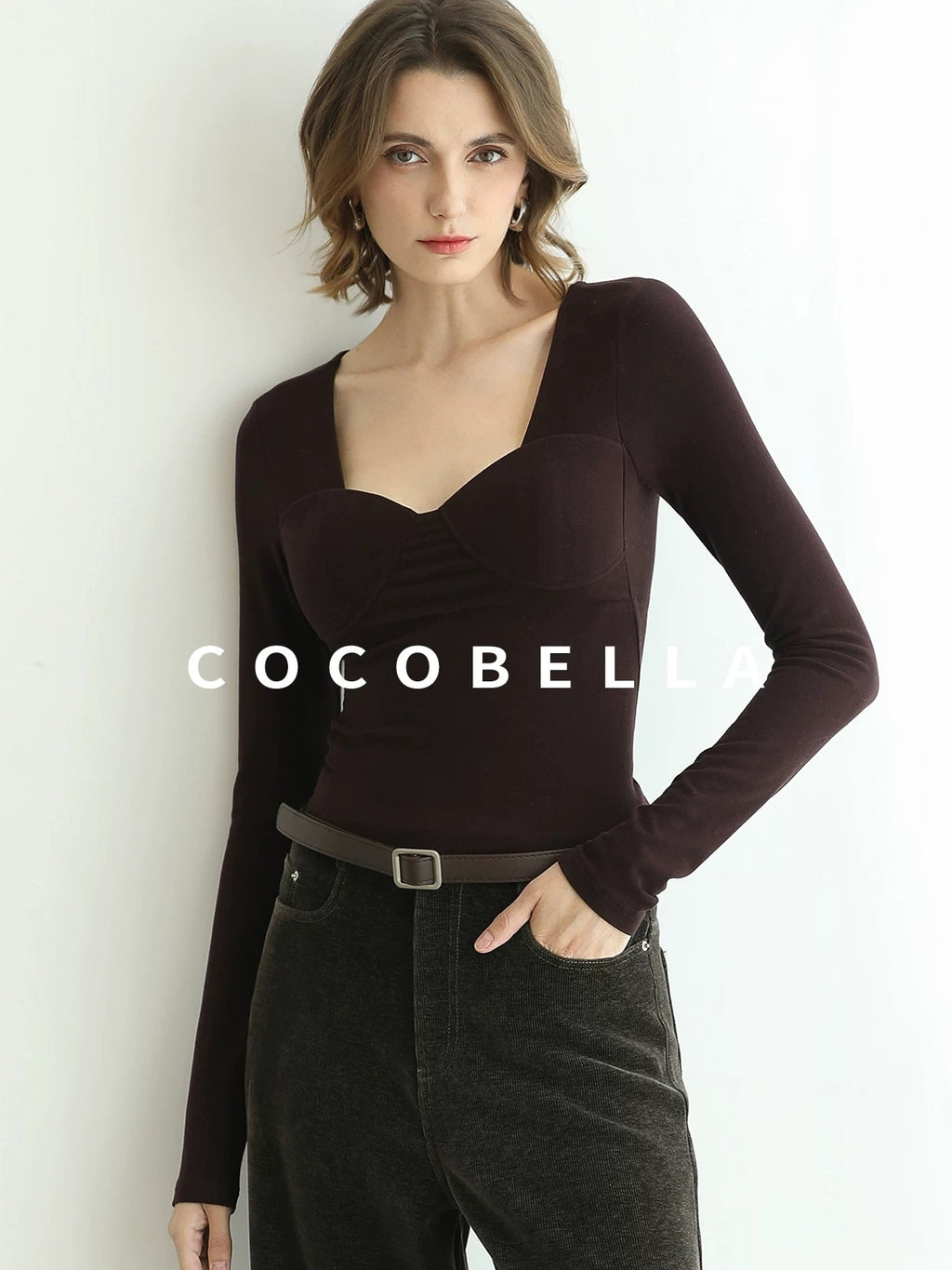 COCOBELLA Anti Static Brushed Knit V Neck Slim Fit Elegant Pullover For Women Work Shirts