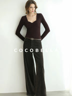 COCOBELLA Anti Static Brushed Knit V Neck Slim Fit Elegant Pullover For Women Work Shirts