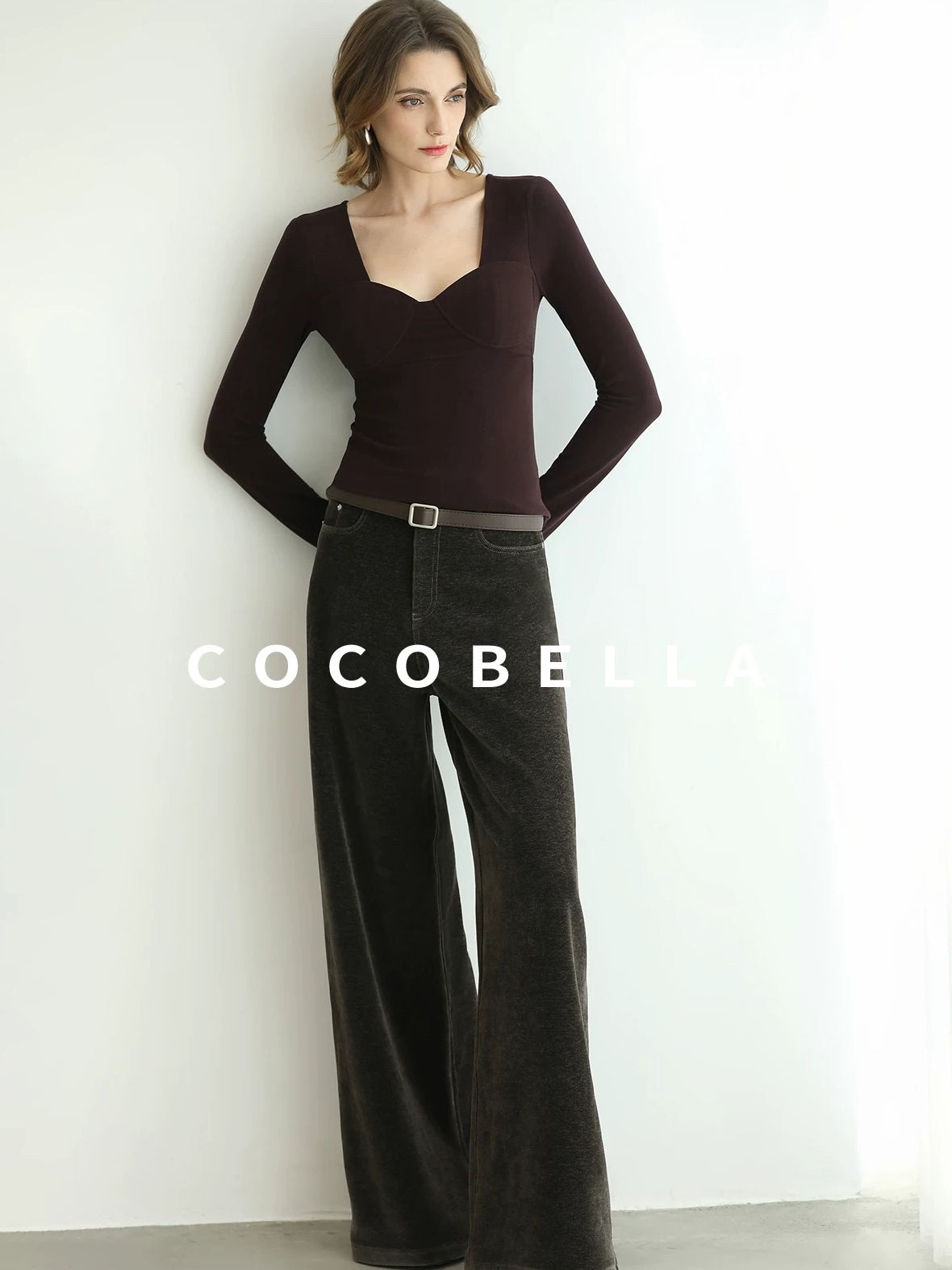 COCOBELLA Anti Static Brushed Knit V Neck Slim Fit Elegant Pullover For Women Work Shirts
