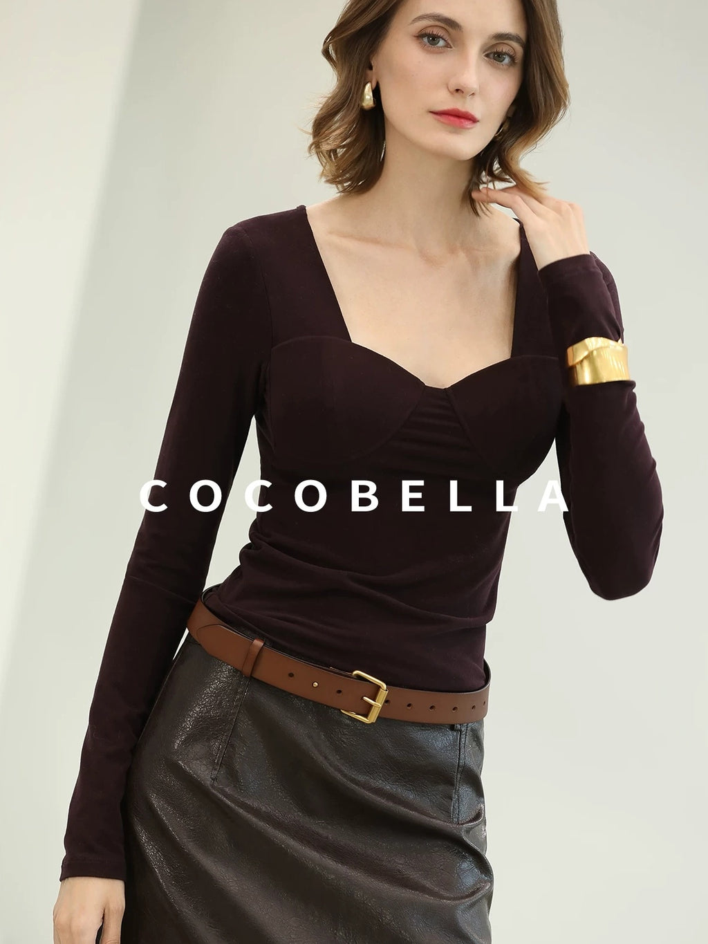 COCOBELLA Anti Static Brushed Knit V Neck Slim Fit Elegant Pullover For Women Work Shirts