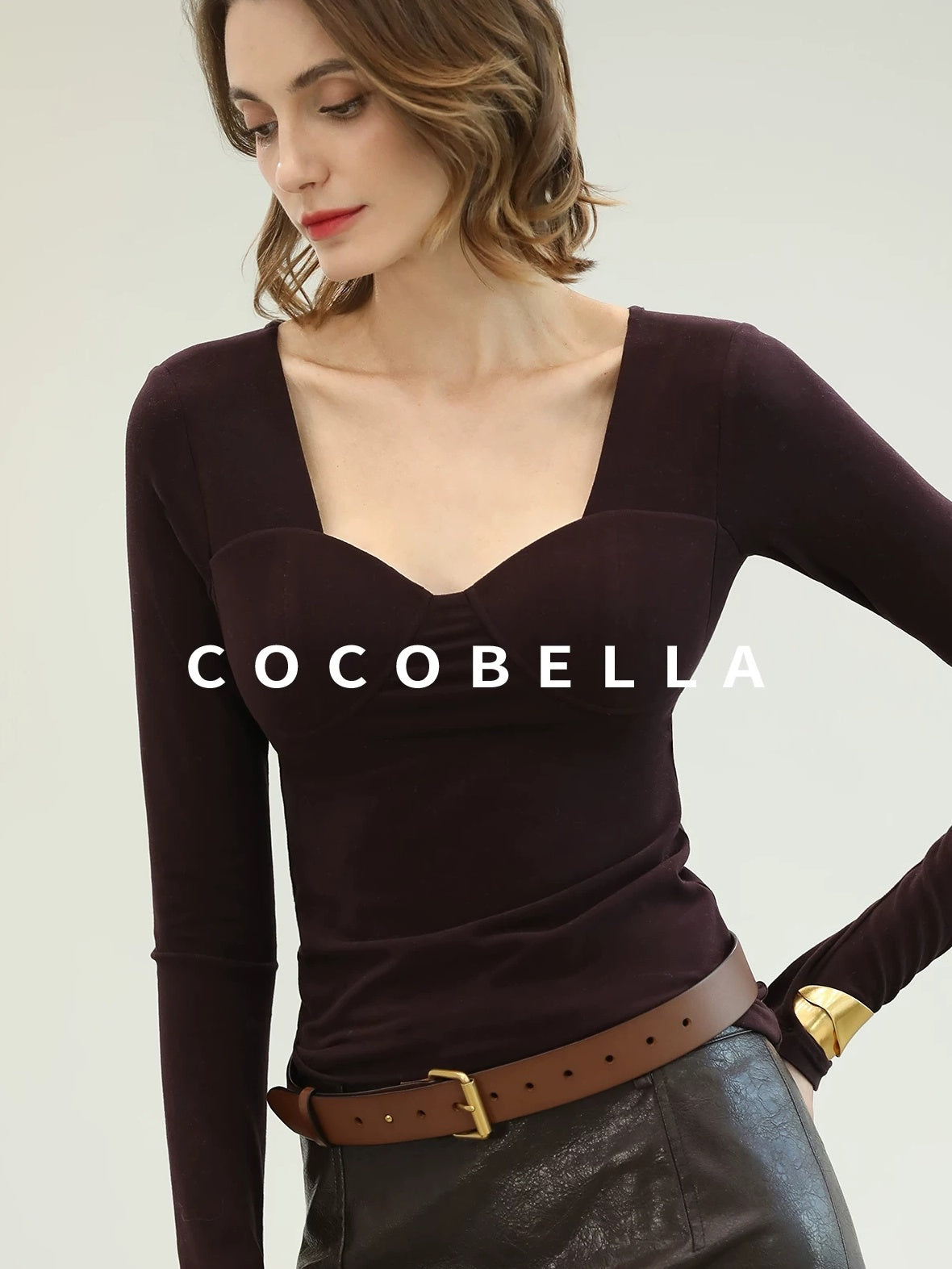 COCOBELLA Anti Static Brushed Knit V Neck Slim Fit Elegant Pullover For Women Work Shirts