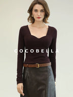 COCOBELLA Anti Static Brushed Knit V Neck Slim Fit Elegant Pullover For Women Work Shirts