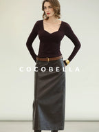 COCOBELLA Anti Static Brushed Knit V Neck Slim Fit Elegant Pullover For Women Work Shirts