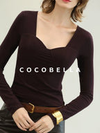 COCOBELLA Anti Static Brushed Knit V Neck Slim Fit Elegant Pullover For Women Work Shirts
