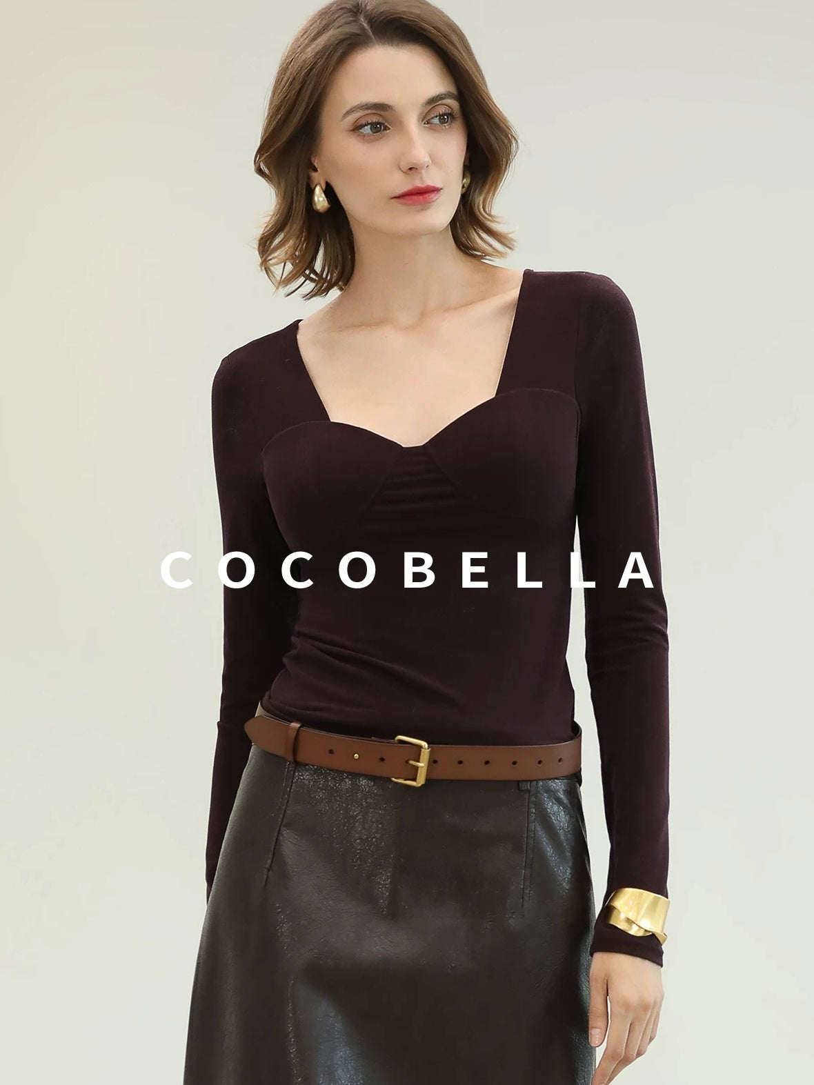 COCOBELLA Anti Static Brushed Knit V Neck Slim Fit Elegant Pullover For Women Work Shirts