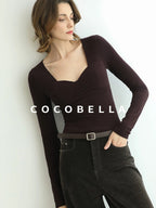 COCOBELLA Anti Static Brushed Knit V Neck Slim Fit Elegant Pullover For Women Work Shirts