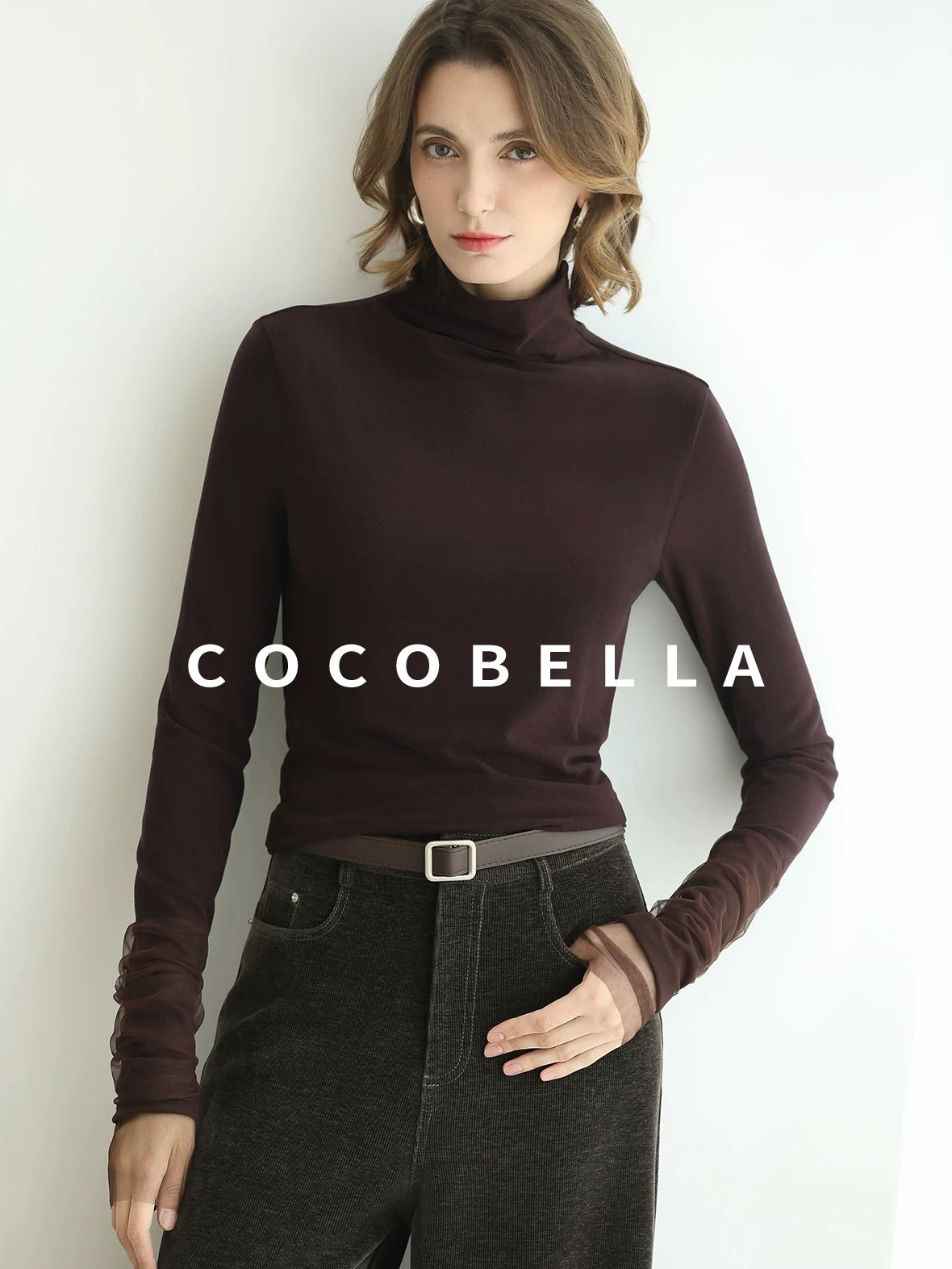 COCOBELLA Anti Static High Neck Slim Fit Pullover Mesh Splice Women Long Sleeve Shirts