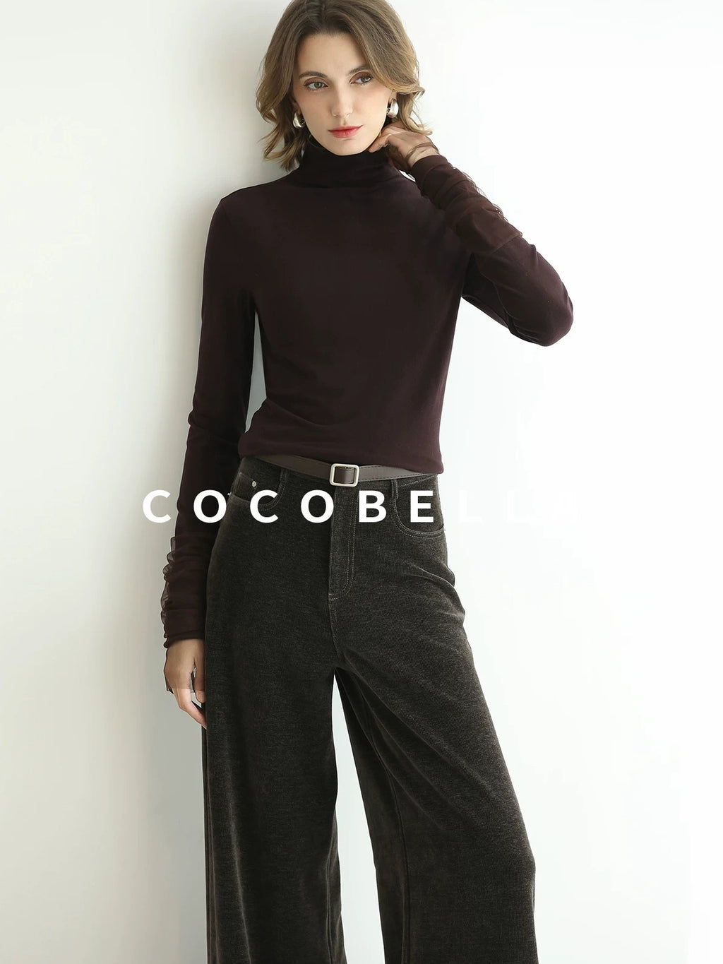 COCOBELLA Anti Static High Neck Slim Fit Pullover Mesh Splice Women Long Sleeve Shirts