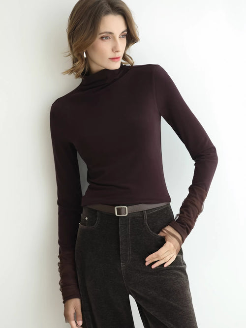 COCOBELLA_Anti_Static_Minimal_Slim_Fit_Mesh_Splice_High_Neck_Longsleeve_Women_Office_Shirts_MISSTT