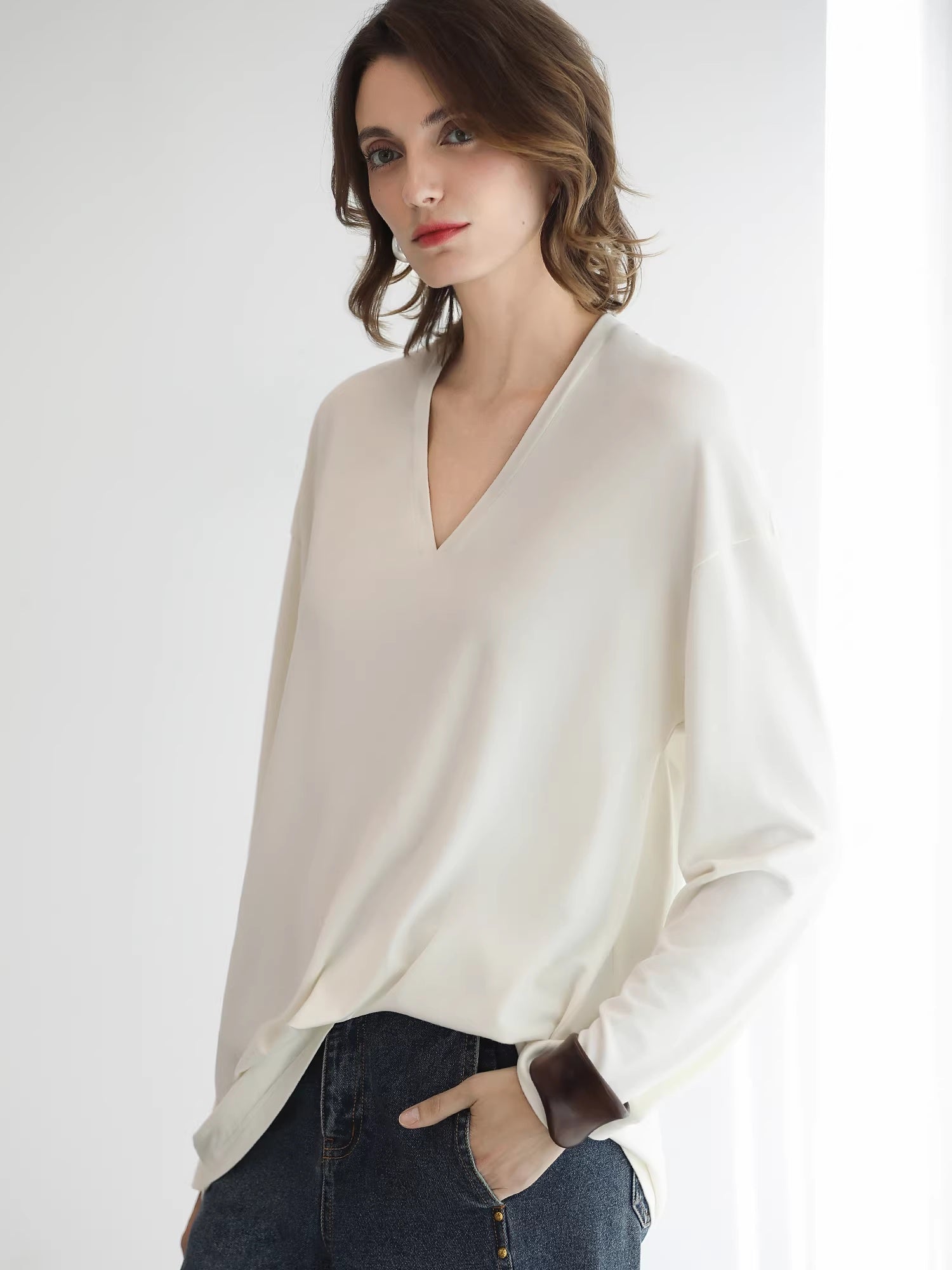 COCOBELLA_Antistatic_V_Neck_Loose_Minimalist_Women_Viscose_Blend_Long_Sleeve_White_Shirts_MISSTT