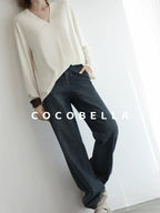 COCOBELLA Antistatic V Neck Loose Minimalist Women Viscose Blend Long Sleeve White Shirts